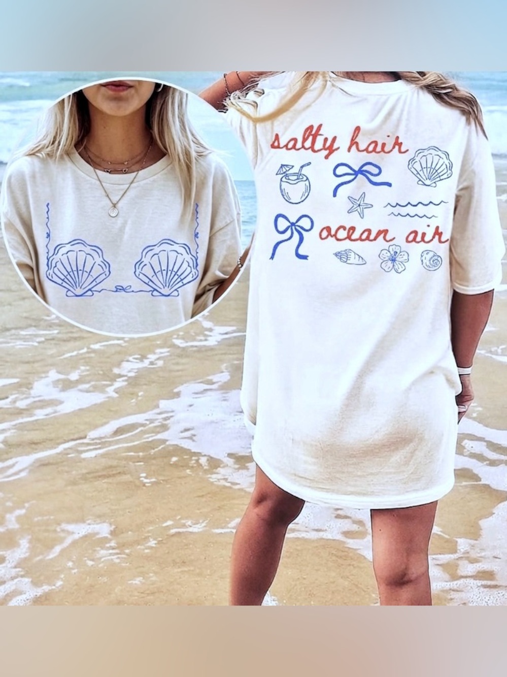 Salty Hair Ocean Air Custom Beach Graphic Tee